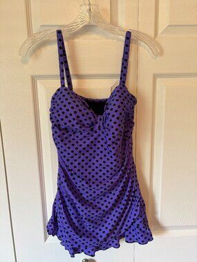 Beach Diva Polka Dot Ruched Swim Dress Swimsuit One Piece